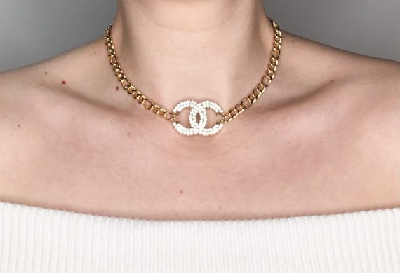 Chanel Clear CC Logo Rhinestone Necklace