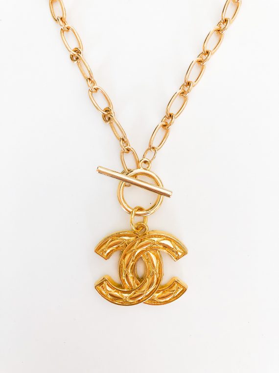 Chanel CC Enamel Necklace Light PinkYellow Gold  Rent Chanel jewelry  for 55month
